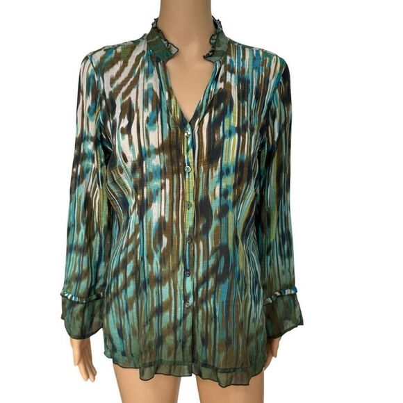 Nic + Zoe silk blend ruffle trim blouse size M - Picture 1 of 7